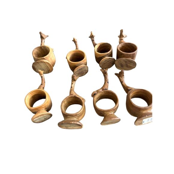 Giraffe Hand Carved Wooden Decorative Napkin Rings Set of 8 - Picture 1 of 3